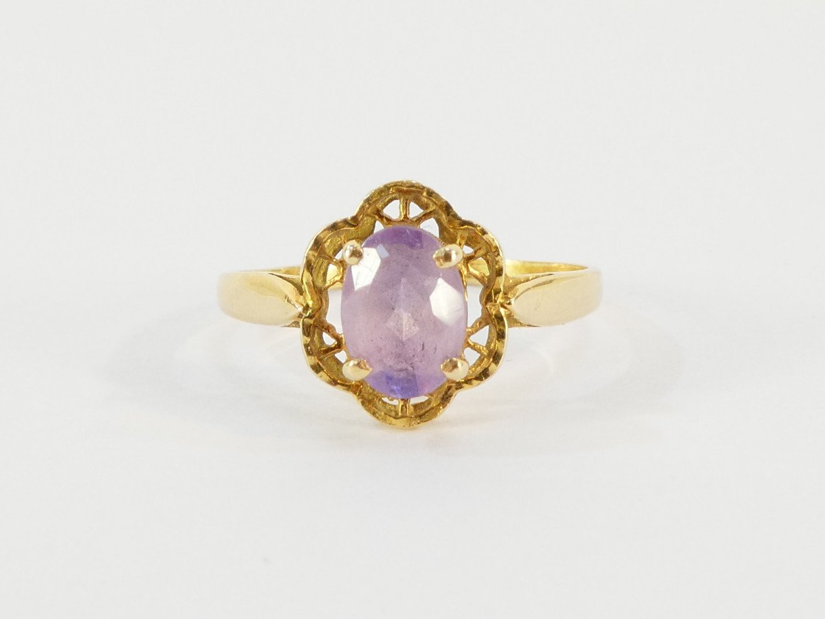 Bague en OR jaune 18 carats avec amethyste-photo-2