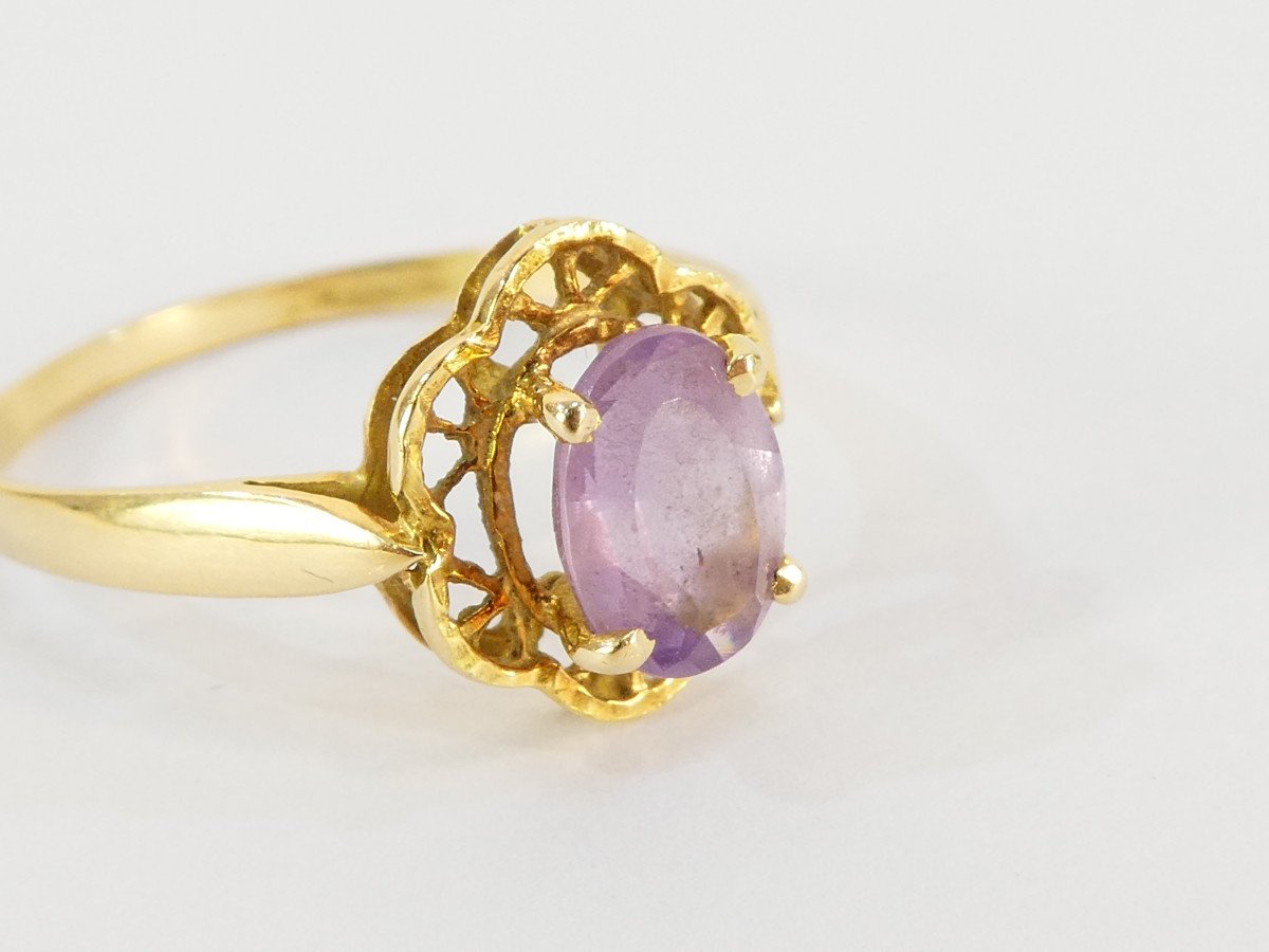 Bague en OR jaune 18 carats avec amethyste-photo-3