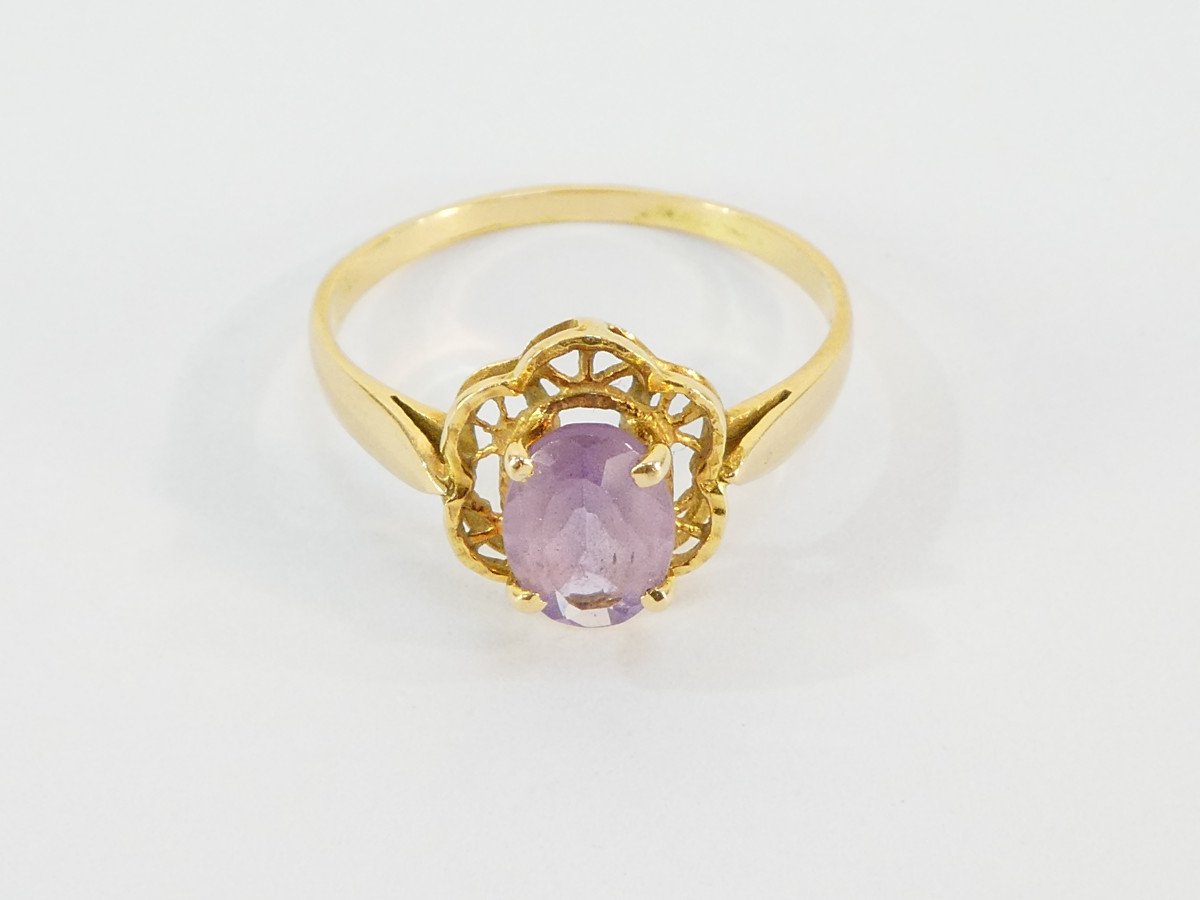 Bague en OR jaune 18 carats avec amethyste