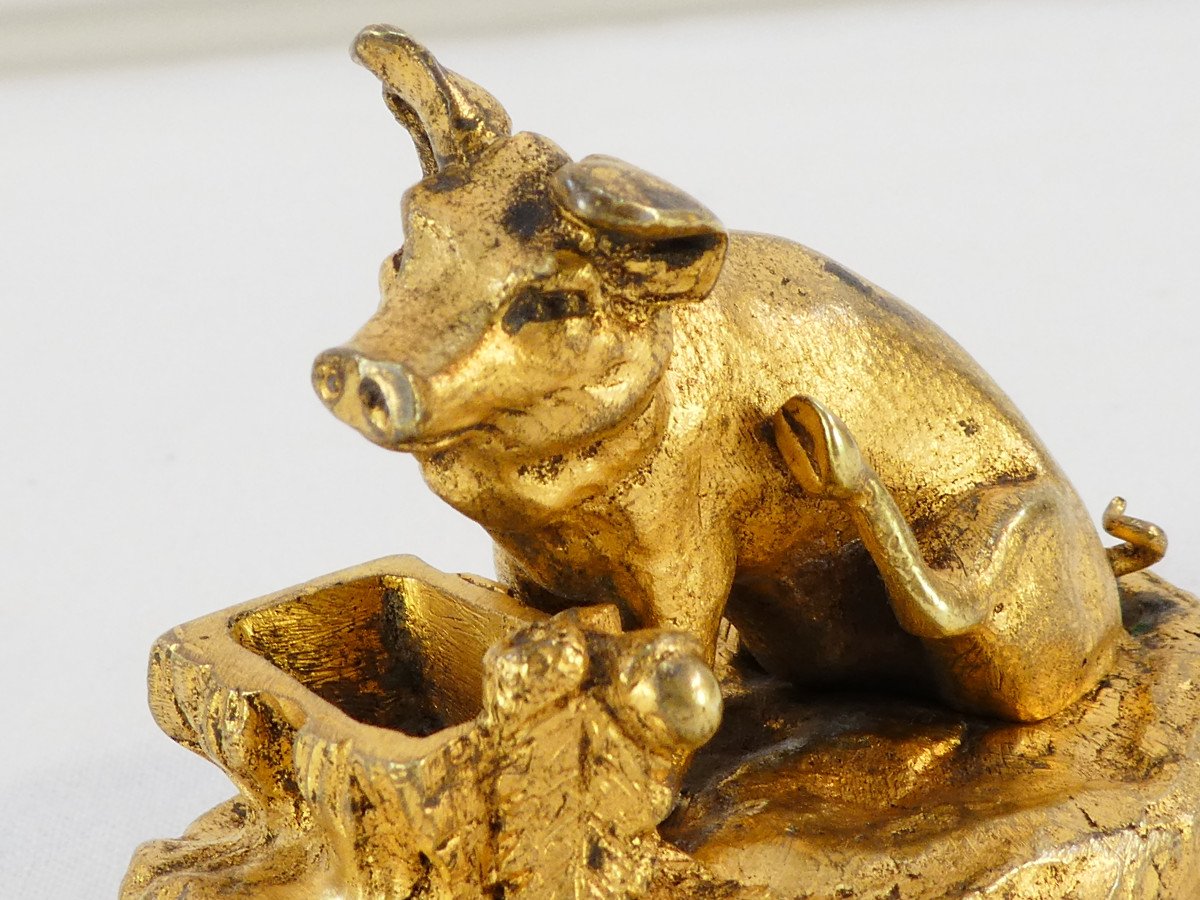 Little Pig In A Tub In Gilt Bronze-photo-3