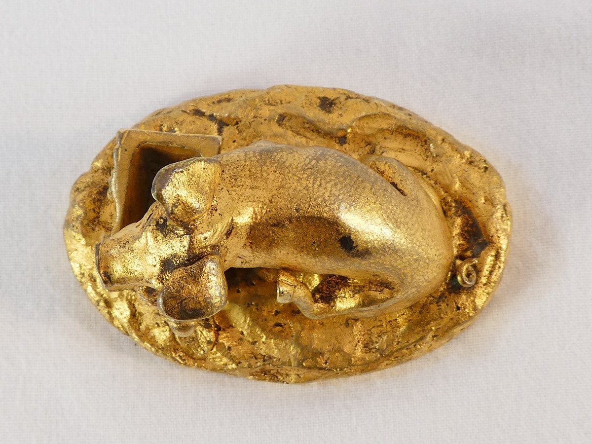 Little Pig In A Tub In Gilt Bronze-photo-3