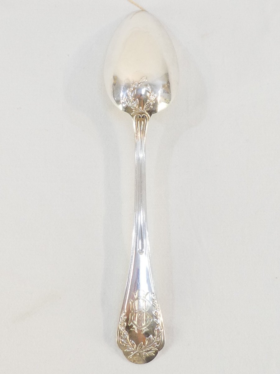6 Forks And 6 Spoons In Sterling Silver Decorated With Laurel Branches-photo-3