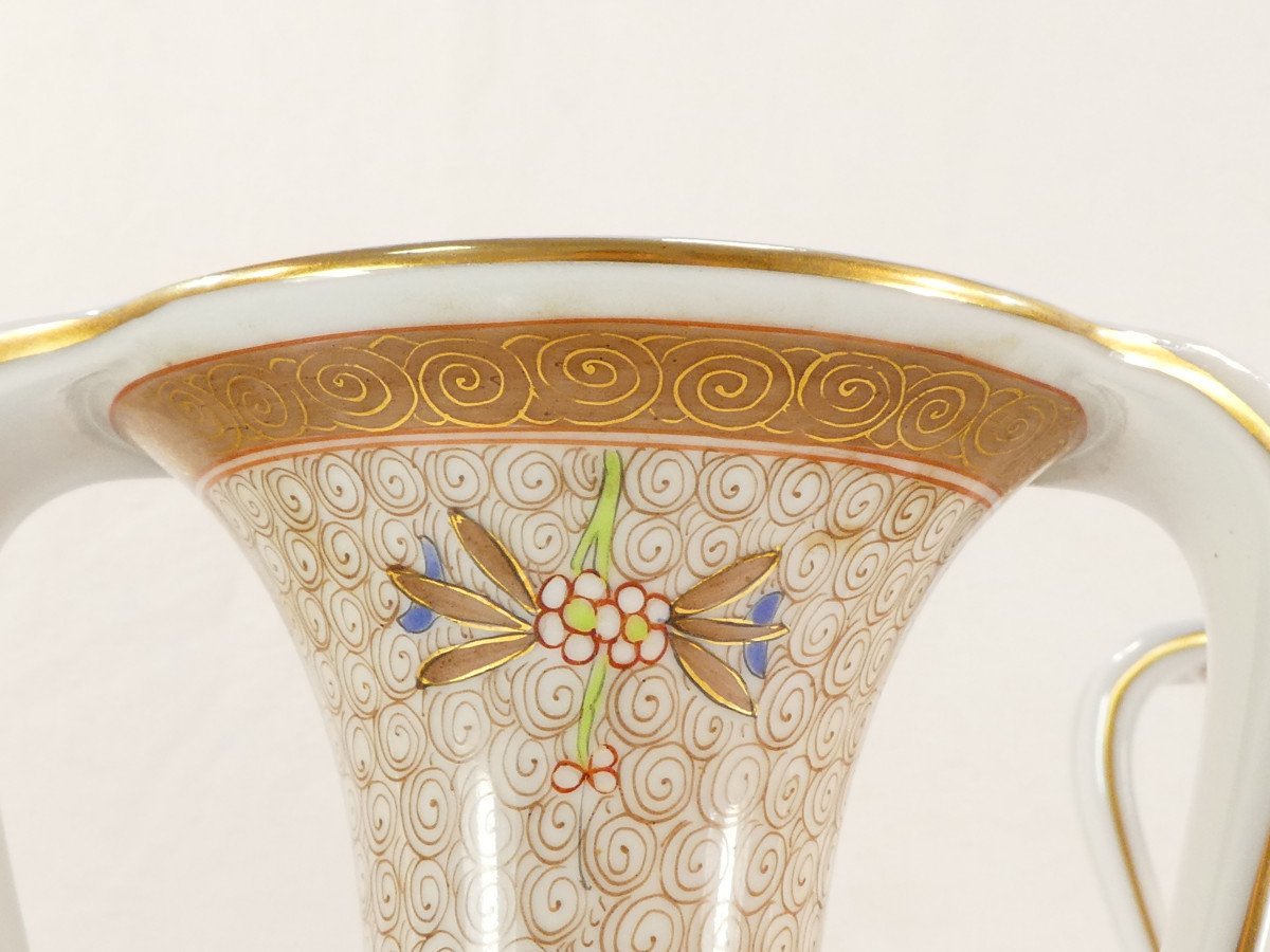 HEREND HUNGARY CUBASH Paire de Vase a double anses en porcelaine-photo-3