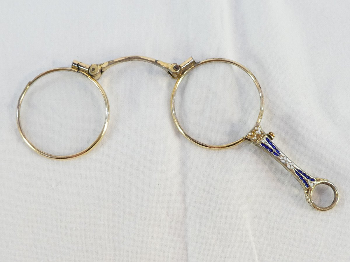 Glasses Lorgnon Binocle Face A Main In Sterling Silver Vermeil-photo-4