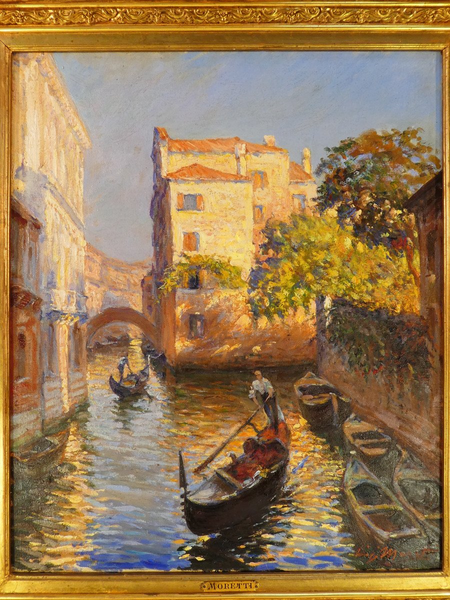 Huile Sur Toile de LUIGI MORETTI '' Gondolier de Venise"-photo-3