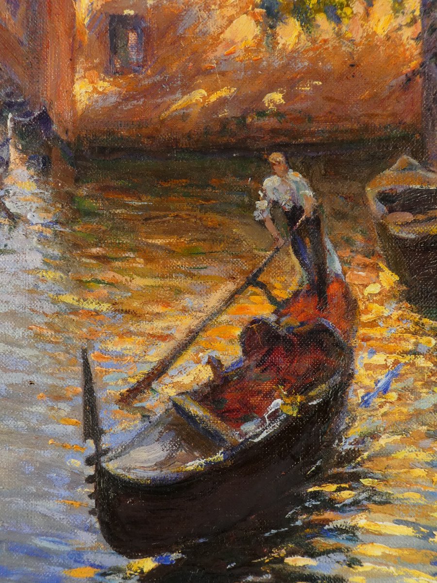 Huile Sur Toile de LUIGI MORETTI '' Gondolier de Venise"-photo-4