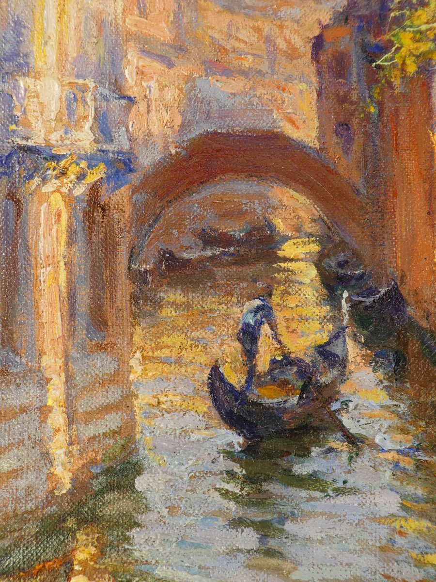 Huile Sur Toile de LUIGI MORETTI '' Gondolier de Venise"-photo-2