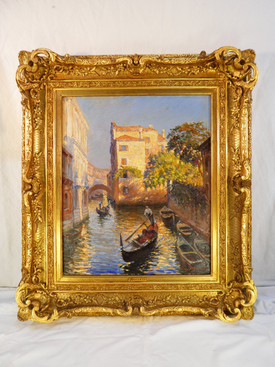 Huile Sur Toile de LUIGI MORETTI '' Gondolier de Venise"