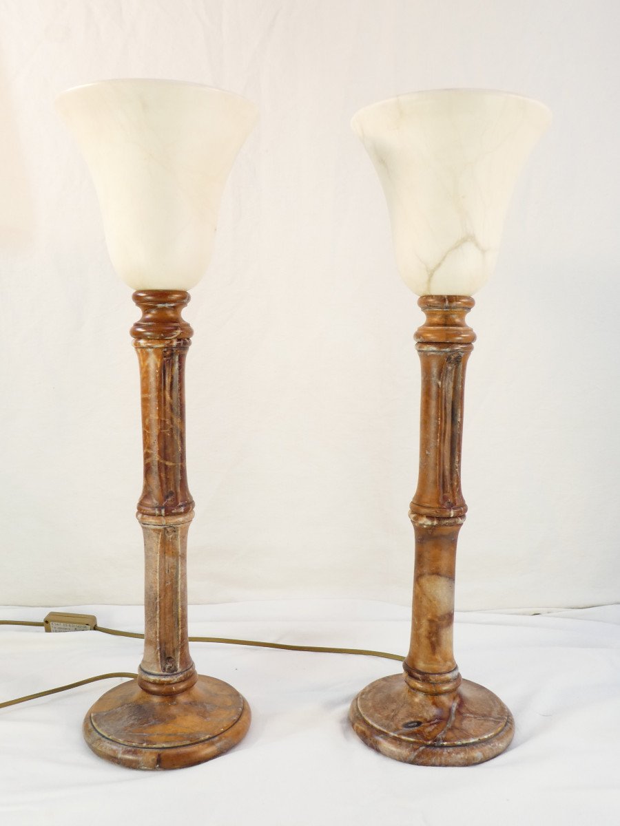 Pair Of Vintage Lamps In Natural Stone And Alabaster Pegasam Style