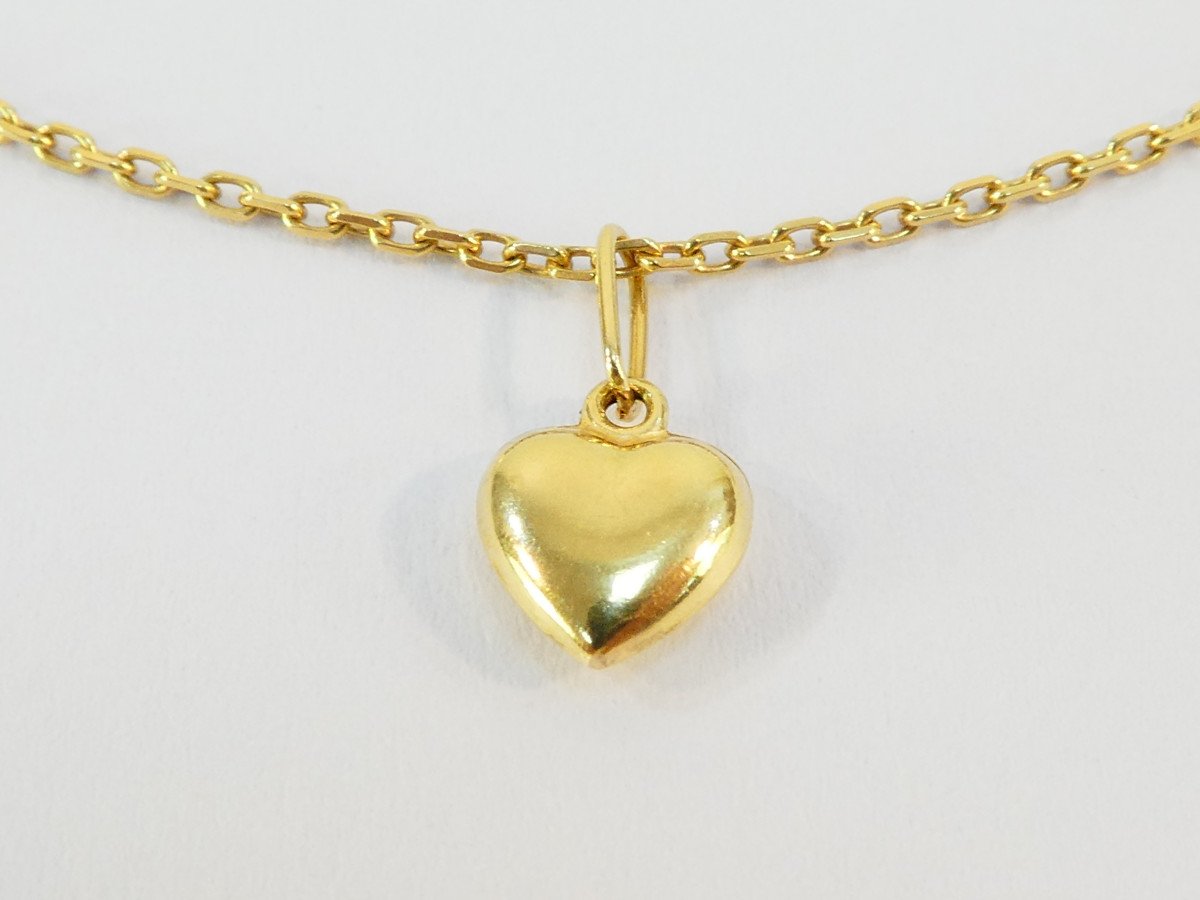 18k Gold Chain With 18k Gold Heart Pendant-photo-2