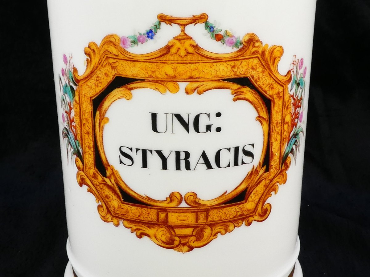 Paris Porcelain Pharmacy Jar "fontemoing & Peigney" Ung: Styracis-photo-2