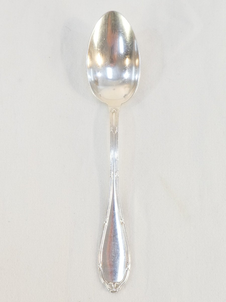 6 Solid Silver Dessert Spoons With Crossed Ribbon Lapparra And Gabriel-photo-3