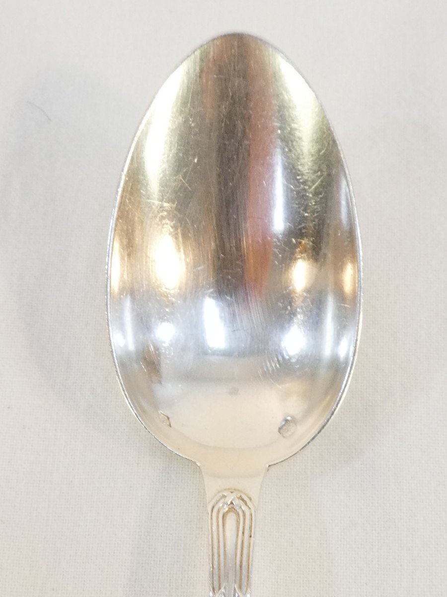 6 Solid Silver Dessert Spoons With Crossed Ribbon Lapparra And Gabriel-photo-1