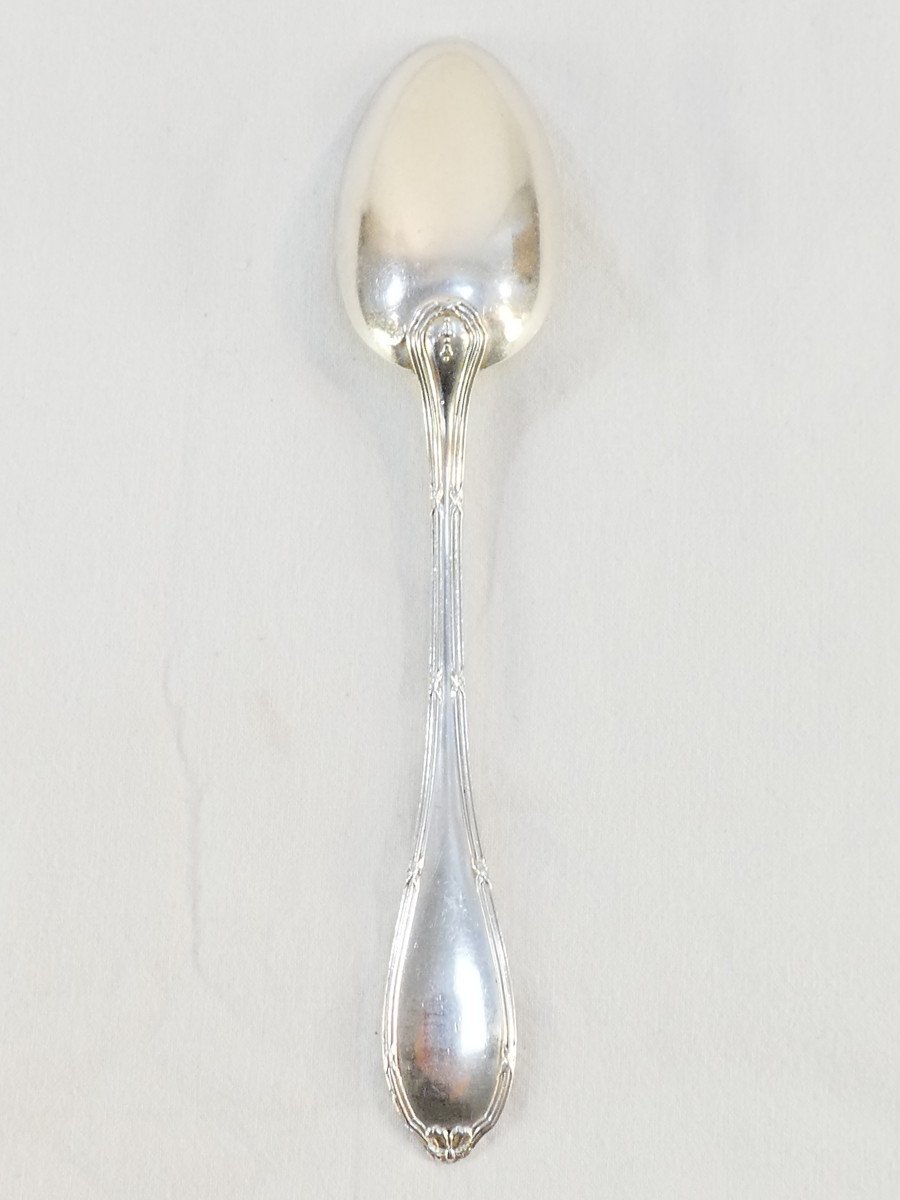 6 Solid Silver Dessert Spoons With Crossed Ribbon Lapparra And Gabriel-photo-4