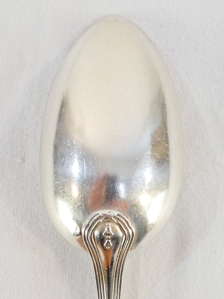 6 Solid Silver Dessert Spoons With Crossed Ribbon Lapparra And Gabriel-photo-5