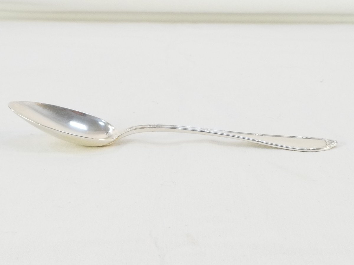 6 Solid Silver Dessert Spoons With Crossed Ribbon Lapparra And Gabriel-photo-6