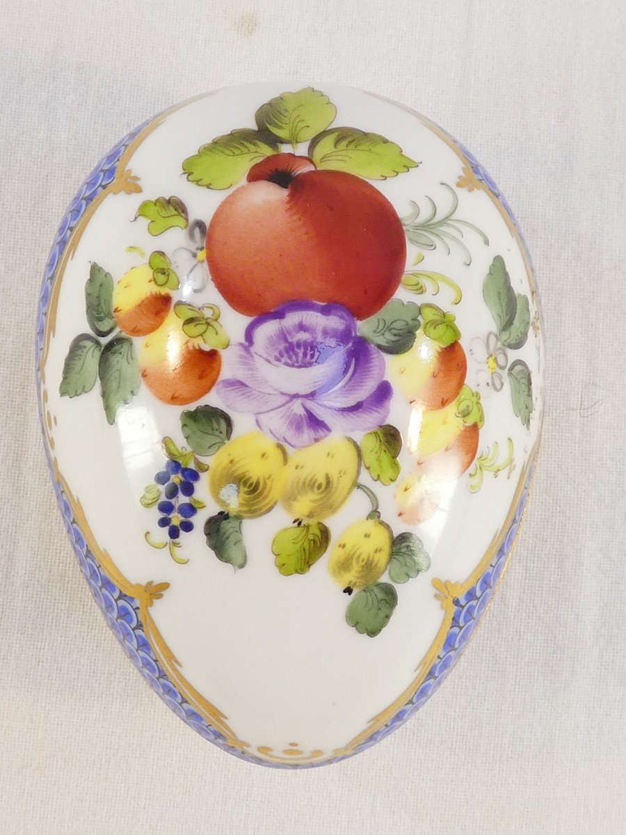 FANCY BOX Oeuf couché bonbonniere HEREND HUNGARY BFR-EB BOUQUET DE FRUITS bleu-photo-2