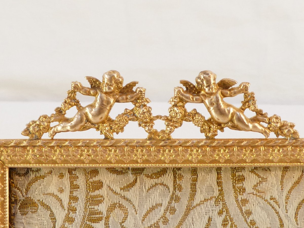 Lovely 19th Century Golden Photo Frame Decorated With Cherubs-photo-4