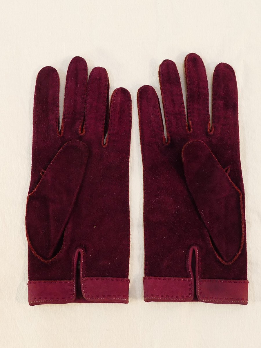 Paire de gants HERMES PARIS made in france en velour-photo-2