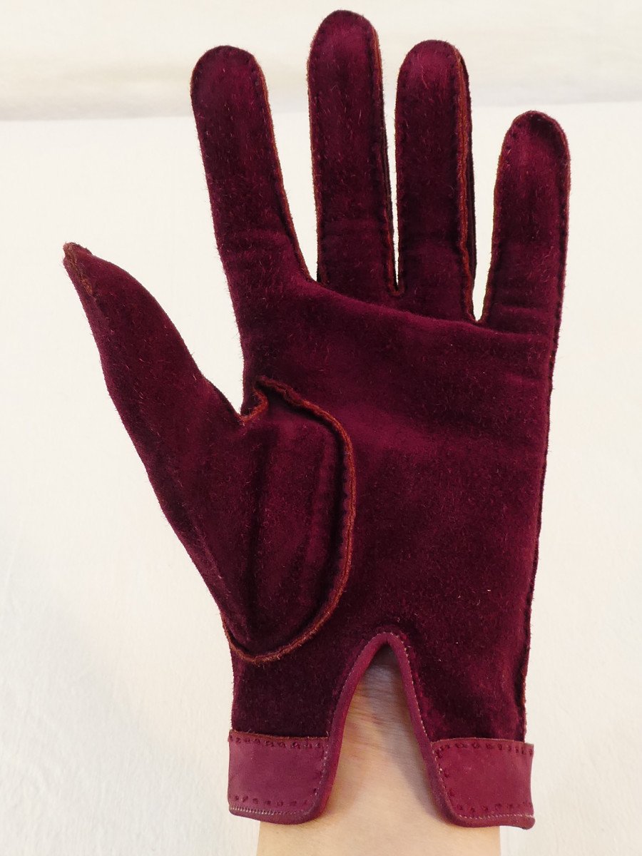 Paire de gants HERMES PARIS made in france en velour-photo-3