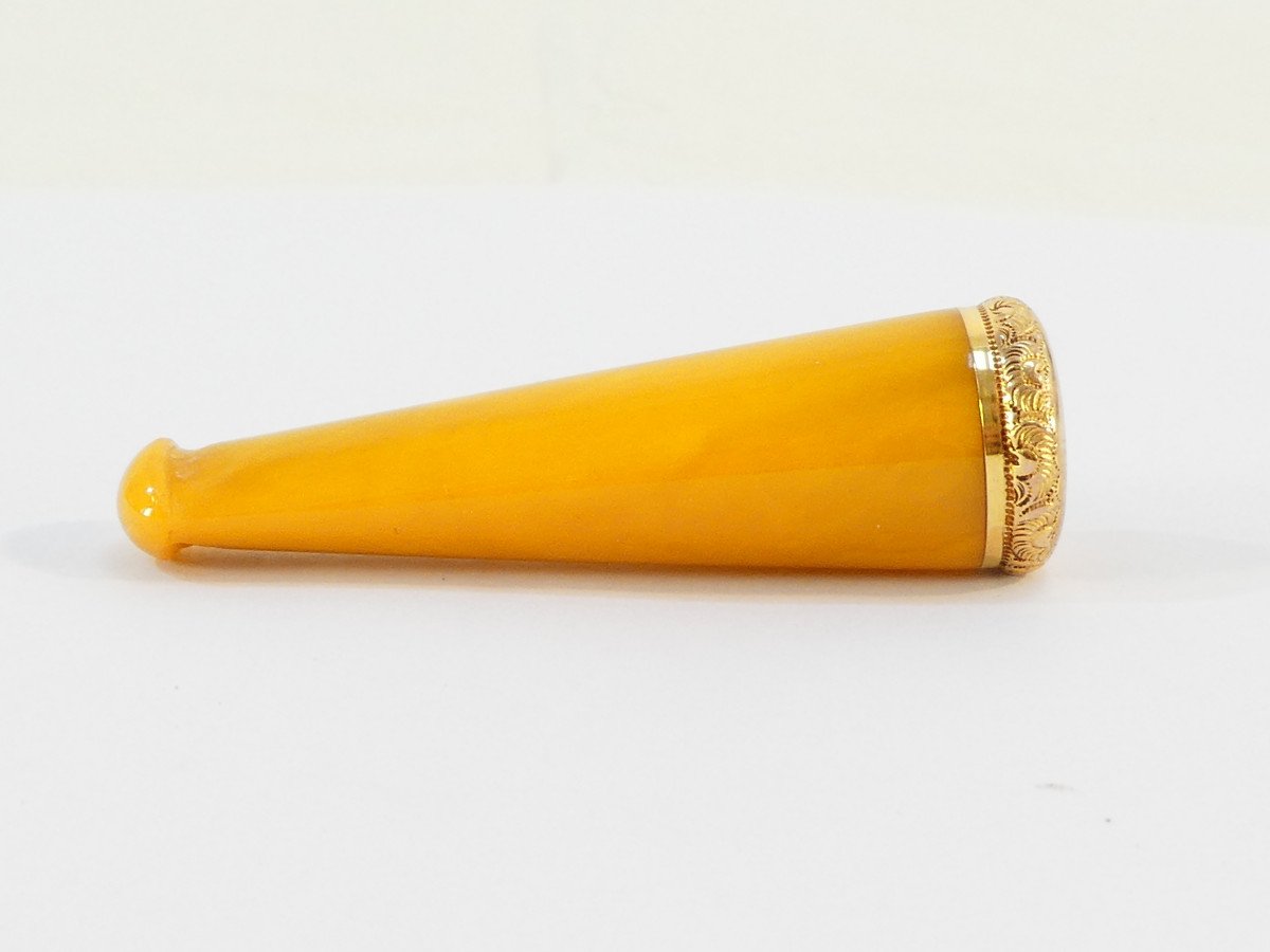 Galalith Cigar Cigarette Holder With 18k Gold Neck And Eagle's Head-photo-3