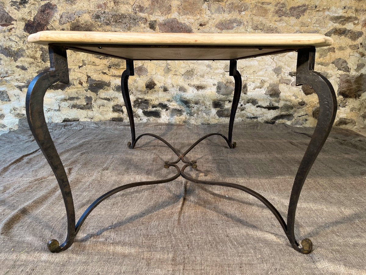 Wrought Iron Coffee Table With Raw Oak Top-photo-4