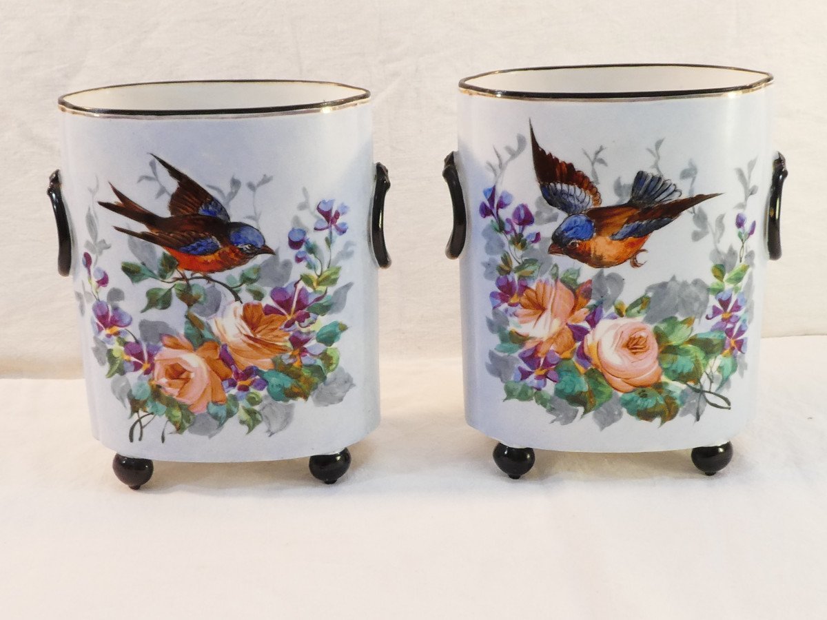 Pair Of Limoges William Guerin Porcelain Bird Vases