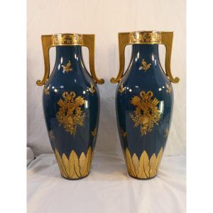 Paire de grands vases en porcelaine de TOURS JAGUET PINON 58,5 cm