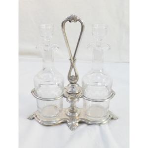 Vinegar Oiler In Silver Metal Bouillet And Bourdelle Baccarat Glassware