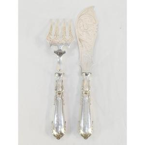 Fish Serving Cutlery In Solid Silver 19th Victor Boivin (son)