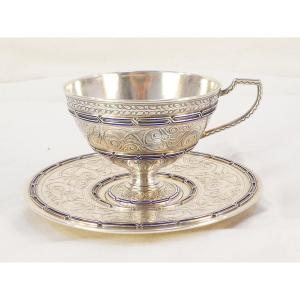 Ravissante tasse sur piedouche ART NOUVEAU en ARGENT MASSIF style Russe