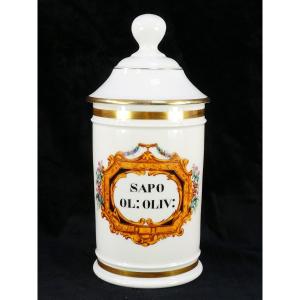 Pharmacy Pot In Paris Porcelain "fontemoing & Peigney" Sapo Ol:oliv