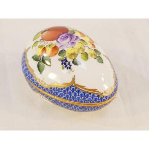 Fancy Box Egg Lying Candy Box Herend Hungary Bfr-eb Bouquet Of Fruits Blue