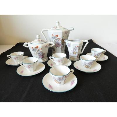 Coffee Service Art Deco Porcelain Signed Drb Limoges