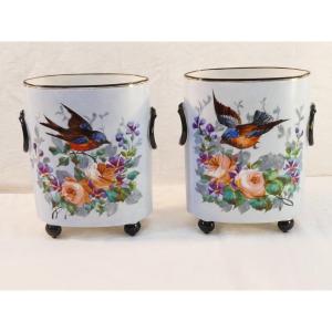 Pair Of Limoges William Guerin Porcelain Bird Vases