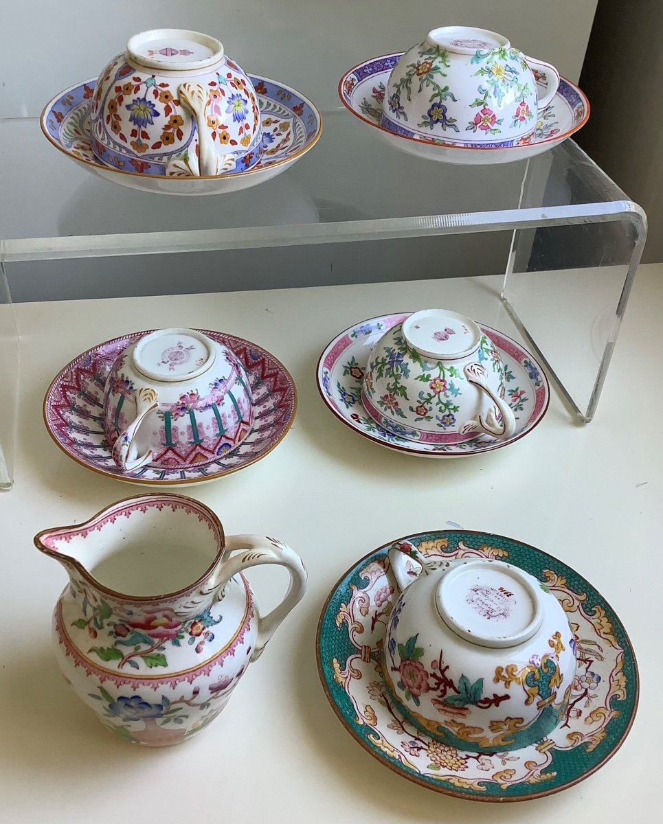 5 Tasses Faïences De Minton, Sarreguemines Et English Porcelaine Et Un Pot à Lait -photo-3