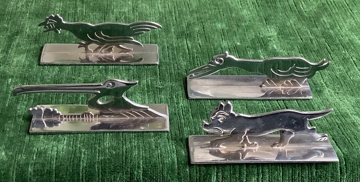 12 Chrome Regulus Knife Holders Representing Animals In The Style Of Bernjamin Rabier-photo-1