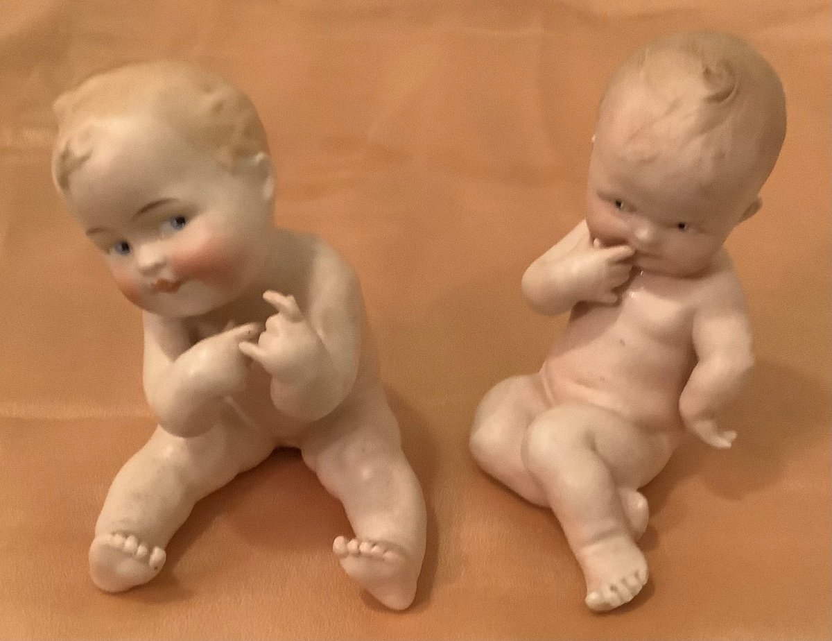 2 German Gebruder Piano Babies In Biscuits