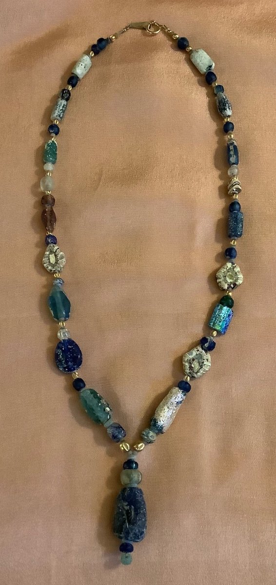 Ancien Collier Roman Glass Montée En Or.  -photo-2