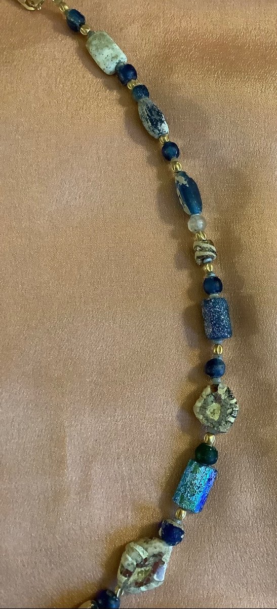 Ancien Collier Roman Glass Montée En Or.  -photo-6