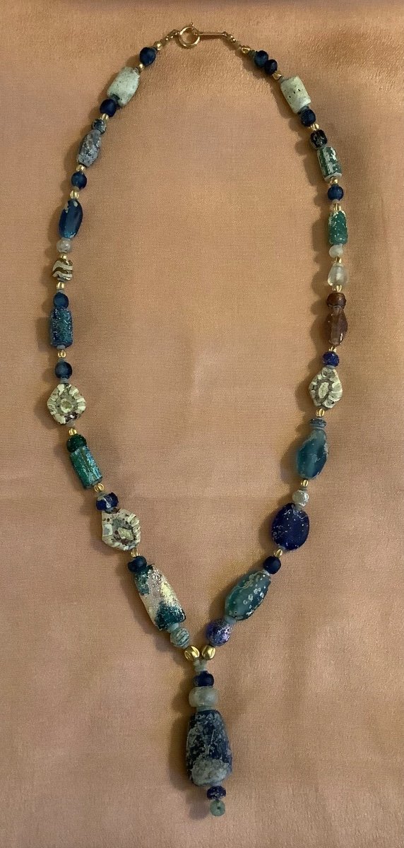 Ancien Collier Roman Glass Montée En Or.  