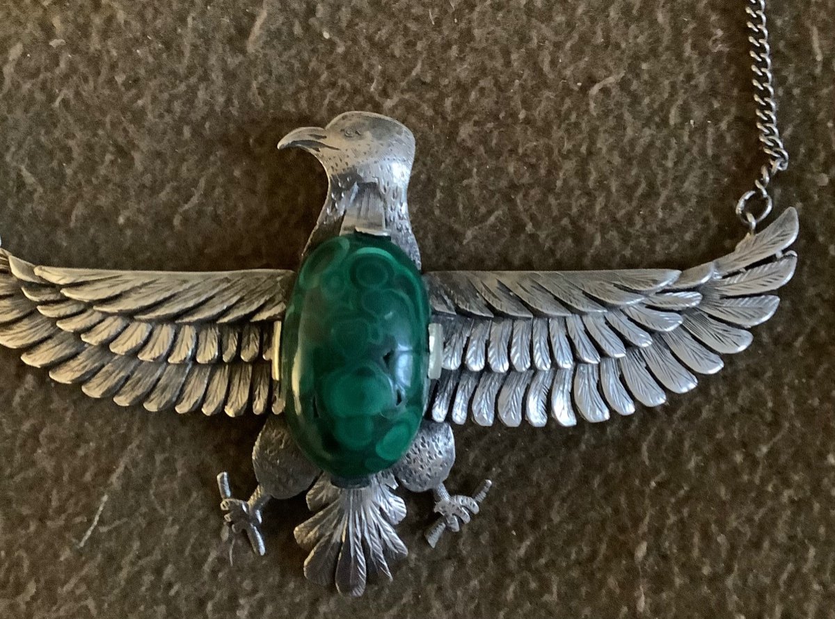 Collier Forme De Eagle Avec Malakite En Argent-photo-3