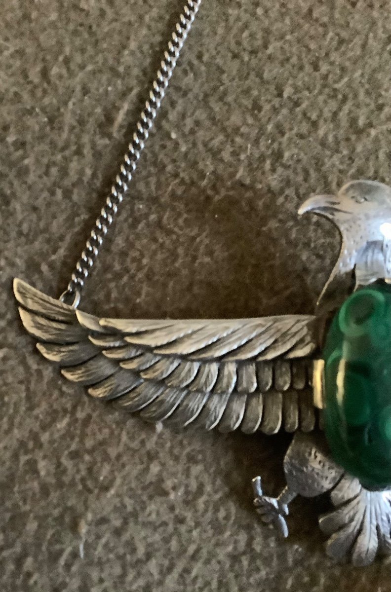 Collier Forme De Eagle Avec Malakite En Argent-photo-1