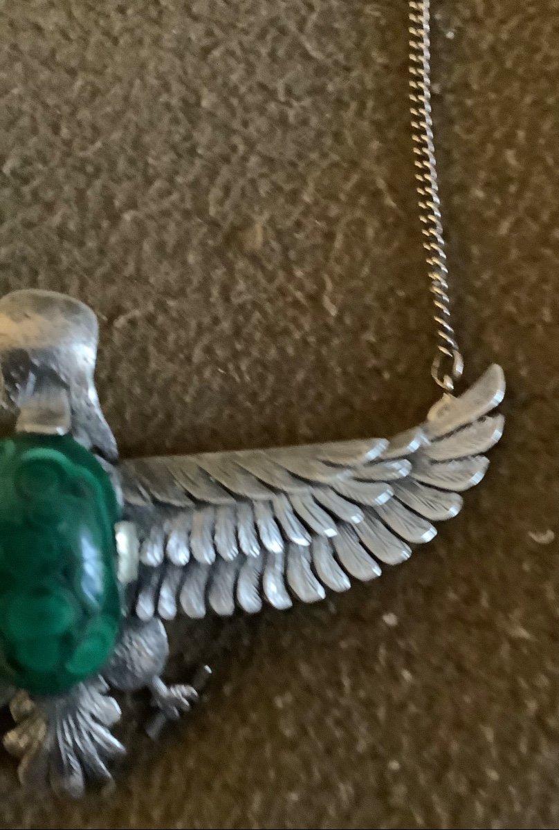 Collier Forme De Eagle Avec Malakite En Argent-photo-2