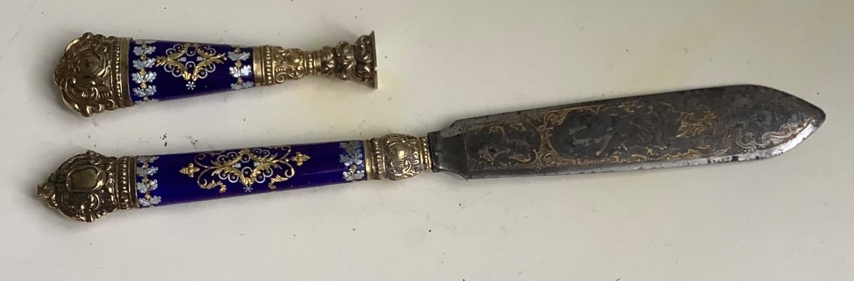 Silver-gilt And Enameled Letter Opener And Seal.-photo-2