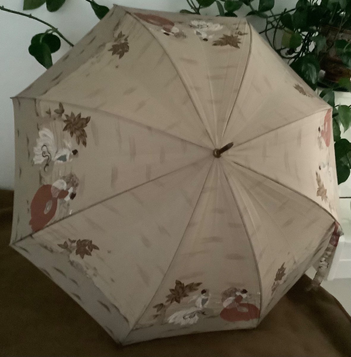 Umbrella, Printed With A Couple Of Young Women, The Handle Enhanced With Maple Samaras -photo-1