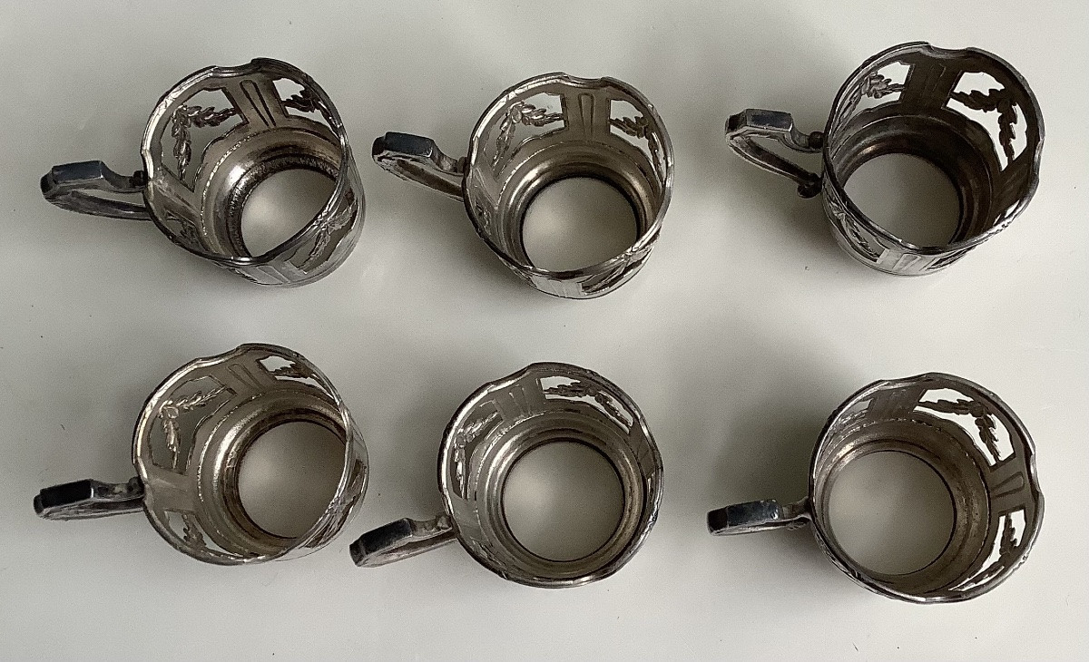 6 Verres De Liqueurs Avec Supports En Argent-photo-4
