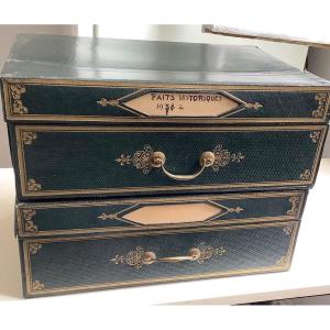 2 Old Cartonnier, Archive Boxes With Capital Opening, Brass Handle