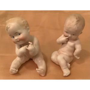 2 German Gebruder Piano Babies In Biscuits