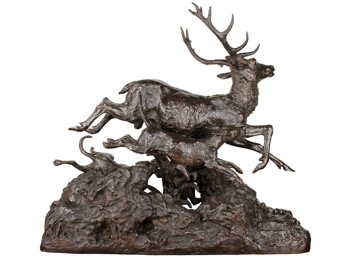 Bronze Animalier/Chasse - Cerf Sautant Le Marais - Christophe Fratin (1801-1864)-photo-4